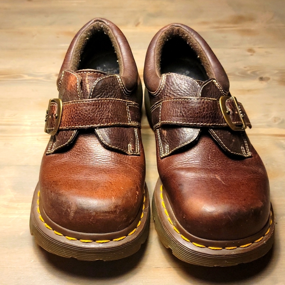 Dr. Martens 3A78 Monk Strap Cognac Brown Leather Buckle Shoes